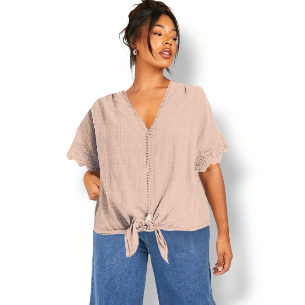 NWT Max Studio Blush Pink Textured Tie Waist Blouse – Women’s 2X